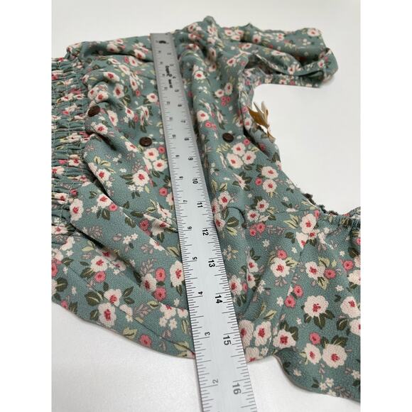 Monteau‎ Los Angeles Ditsy Floral Print Smocked Cropped Top Blouse Romantic S - Picture 6 of 6